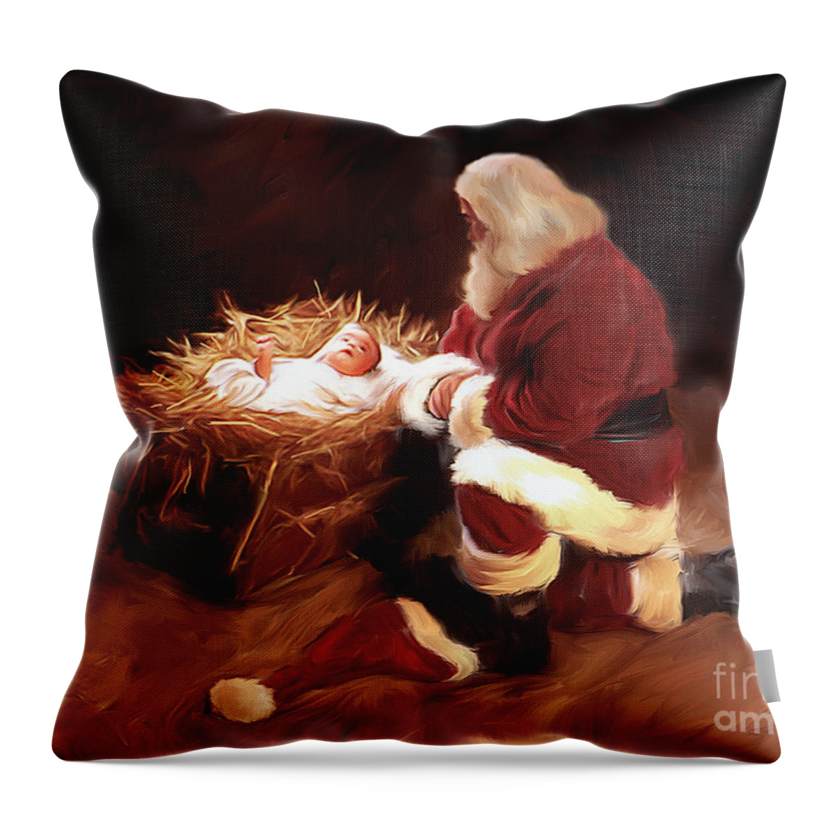 Santa Throw Pillow featuring the painting First Christmas by Mark Spears