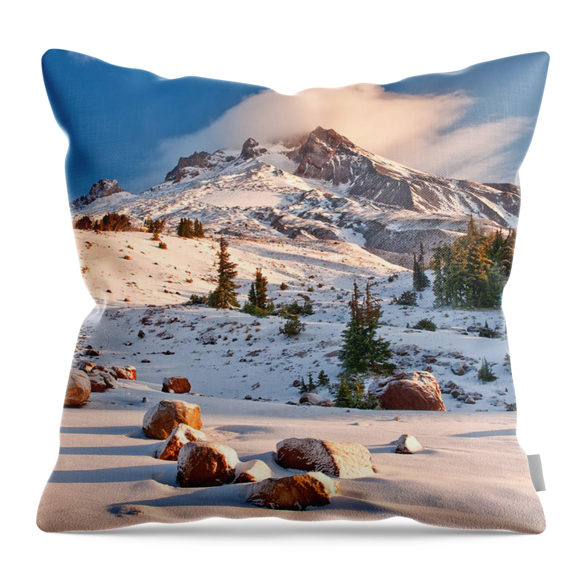 Mount Hood Throw Pillow featuring the photograph First Snow by Darren White