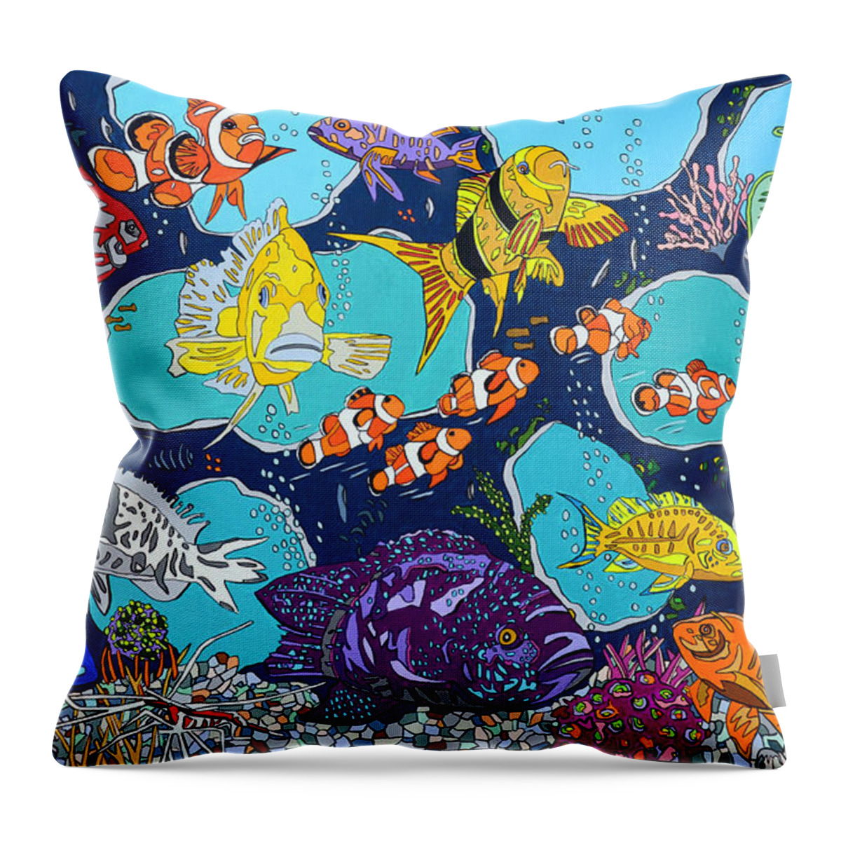 Fish Throw Pillow featuring the painting Fish Lines by Mike Stanko