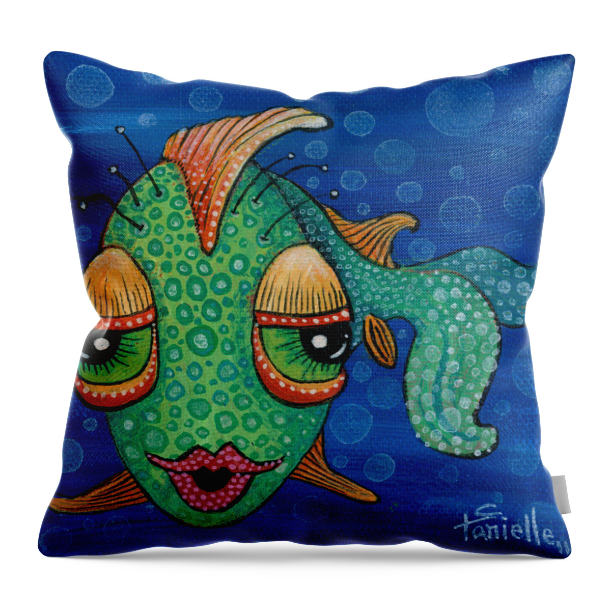 Fish Lips Throw Pillow featuring the painting Fish Lips by Tanielle Childers