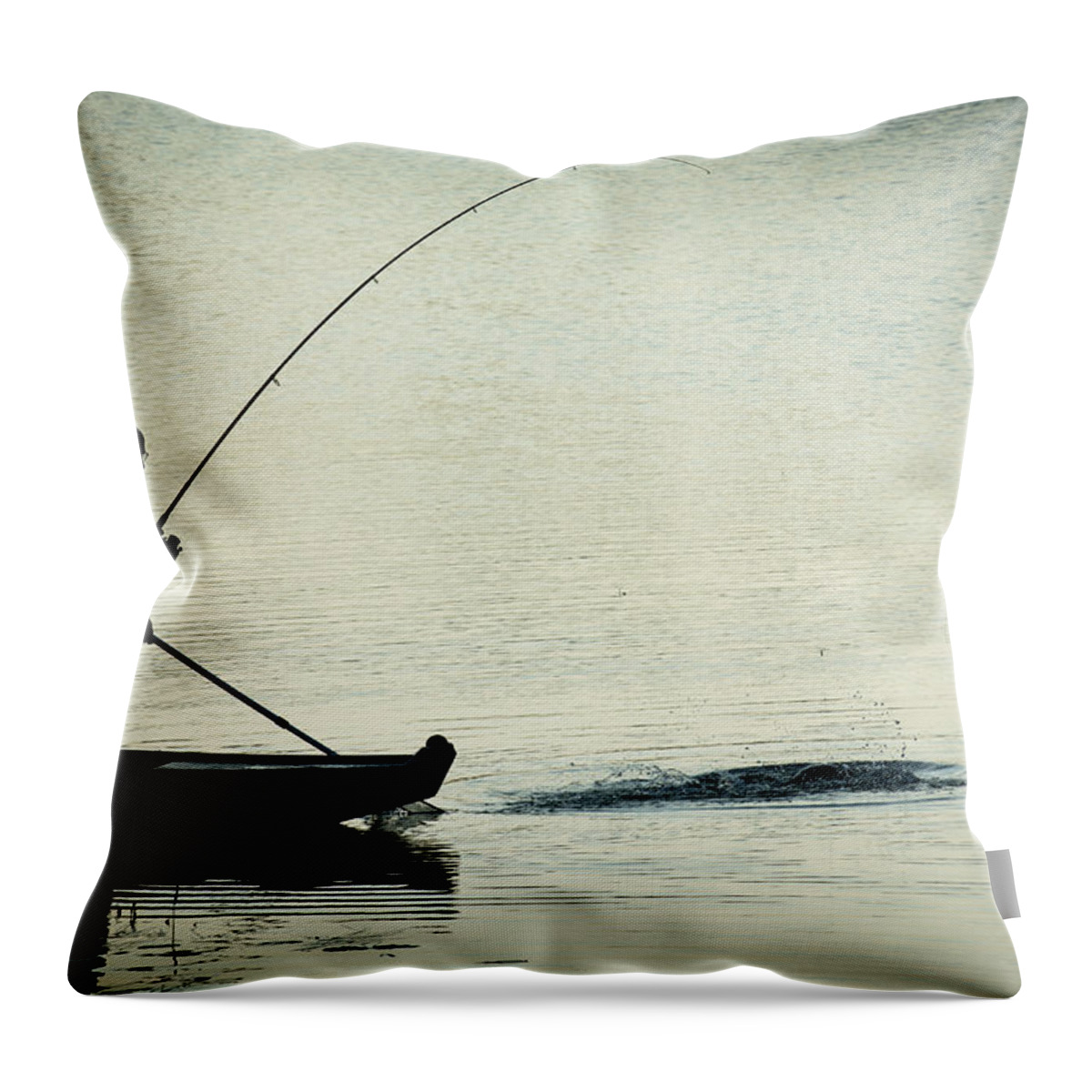Fisher Throw Pillow featuring the photograph Fisherman Catching Fish On A Twilight Lake by Andreas Berthold
