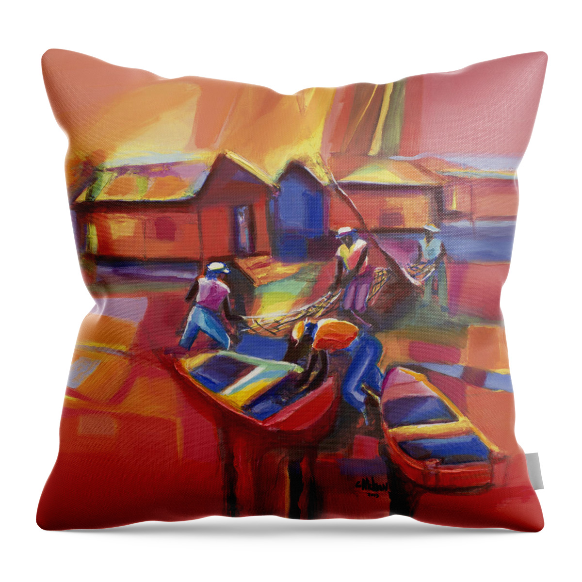 Abstract Throw Pillow featuring the painting Fishers of Men by Cynthia McLean