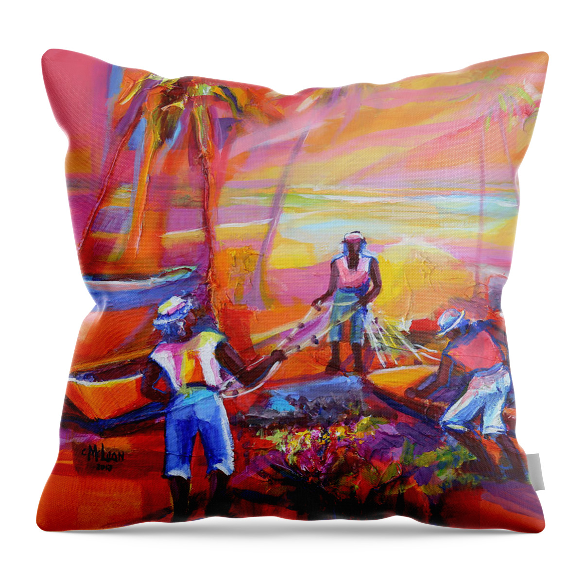 Abstract Throw Pillow featuring the painting Fishers of Men II by Cynthia McLean