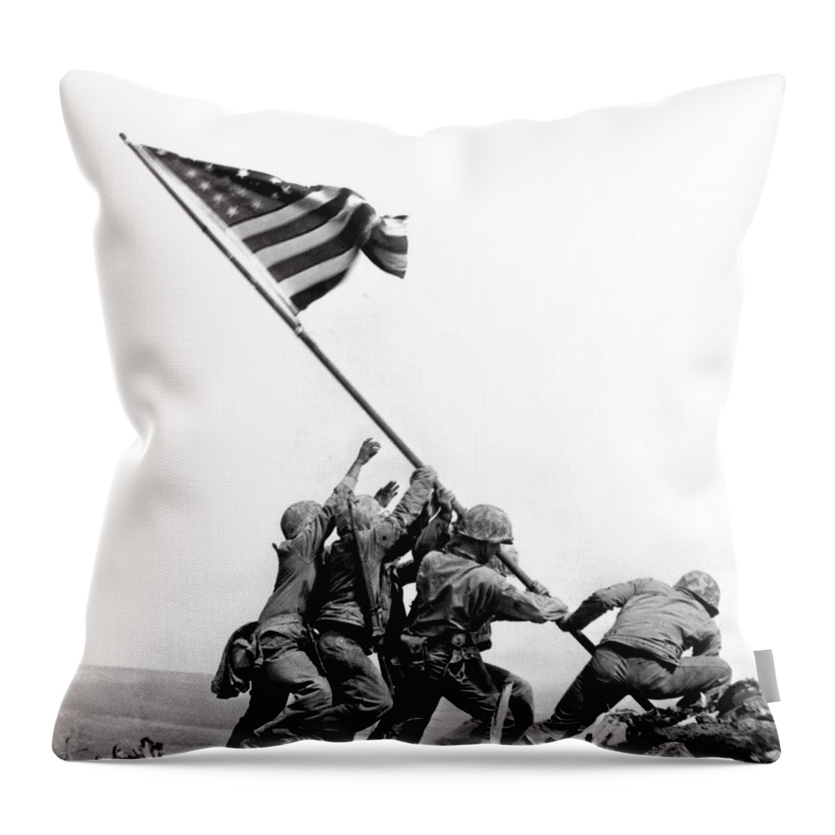 #faatoppicks Throw Pillow featuring the photograph Flag Raising At Iwo Jima by Underwood Archives