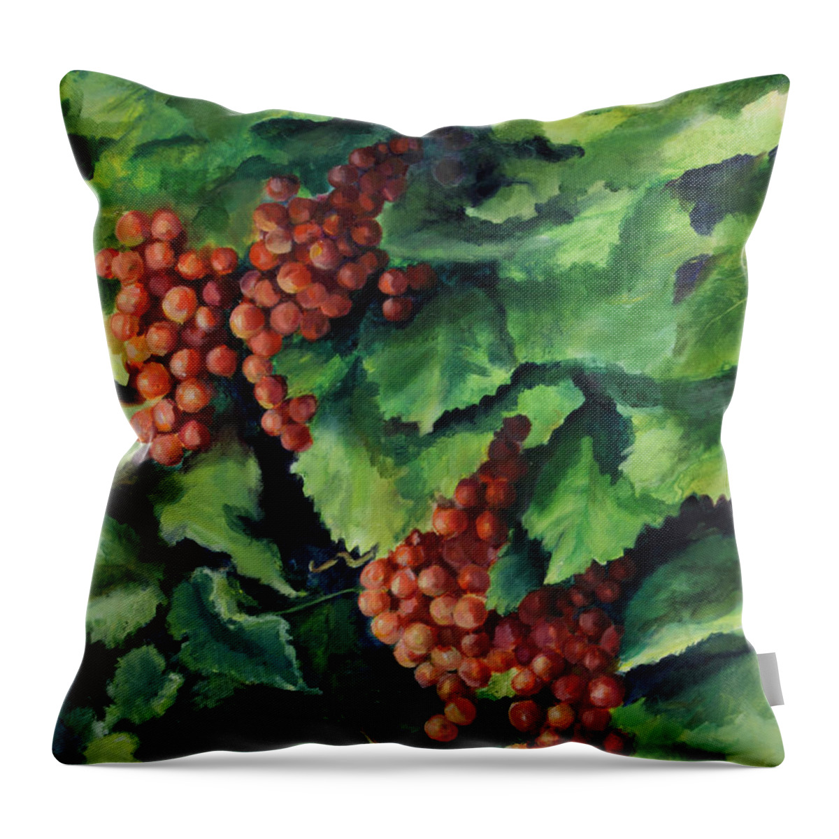 Table Grapes Throw Pillow featuring the painting Flames in the Vineyard by Maria Hunt