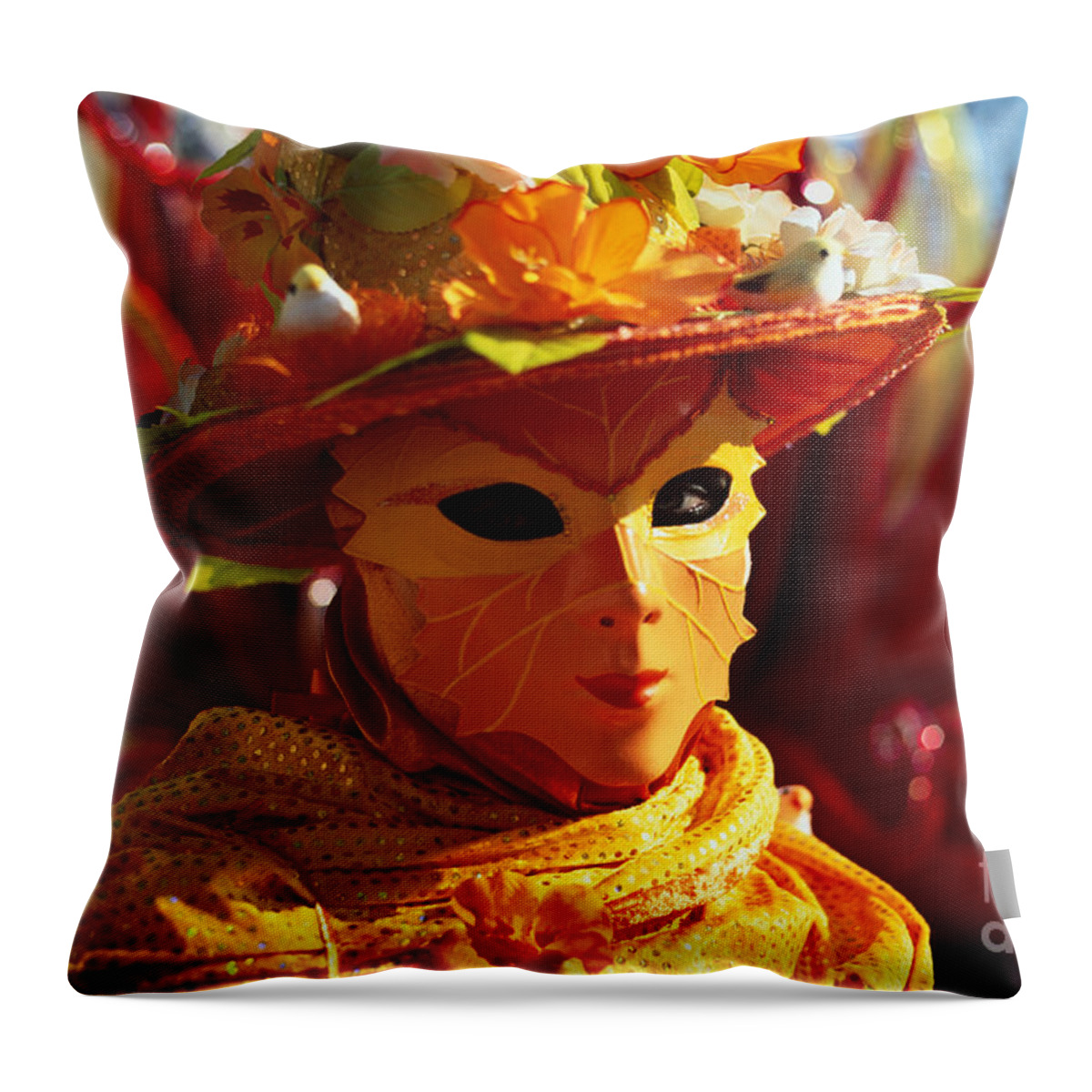 Venezia Throw Pillow featuring the photograph Flaming mask by Riccardo Mottola