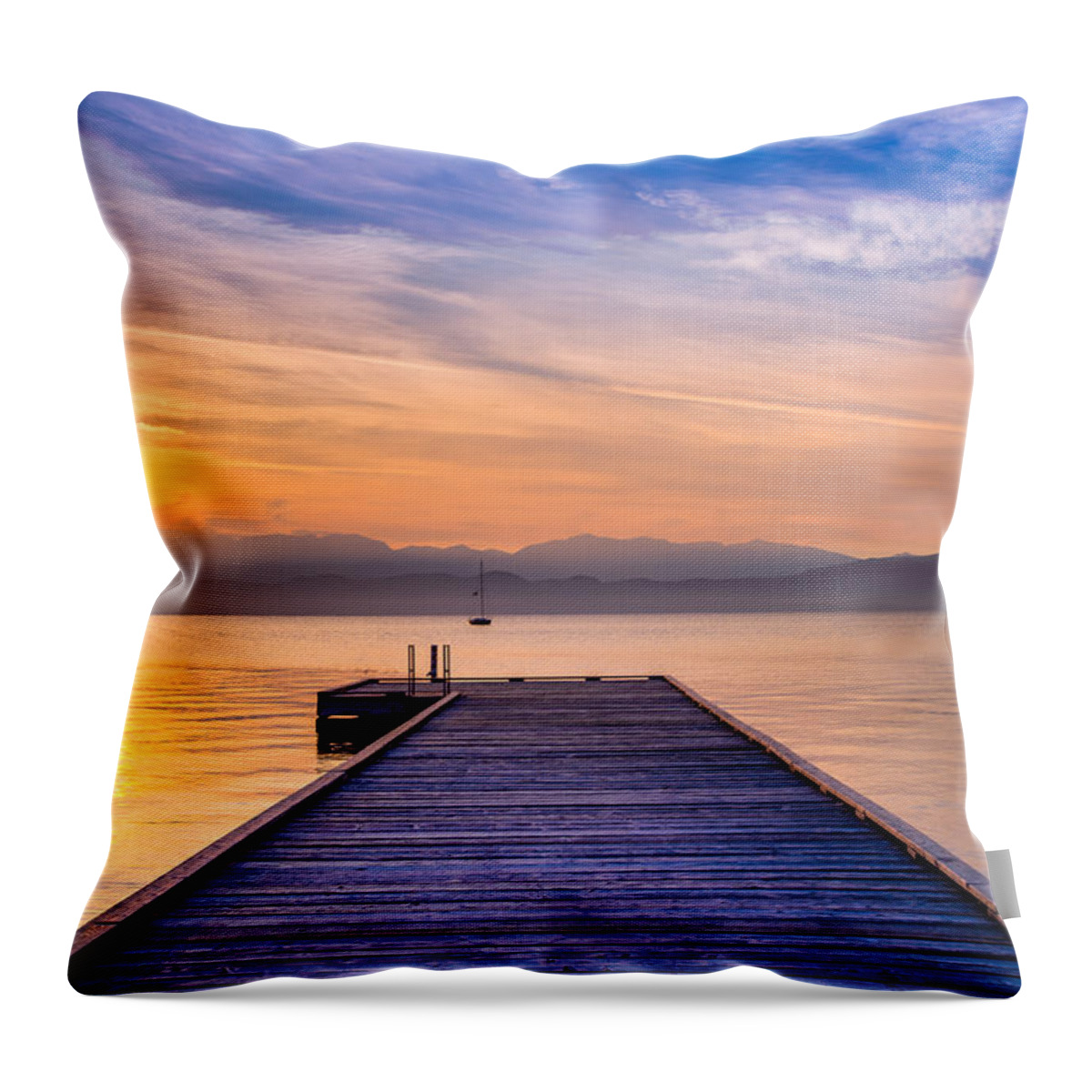Flathead Lake Throw Pillow featuring the photograph Flathead Lake Sunrise by Adam Mateo Fierro