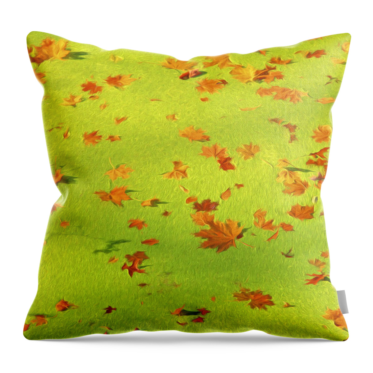 Abstract Throw Pillow featuring the painting Floating Orange Leaves by David Letts