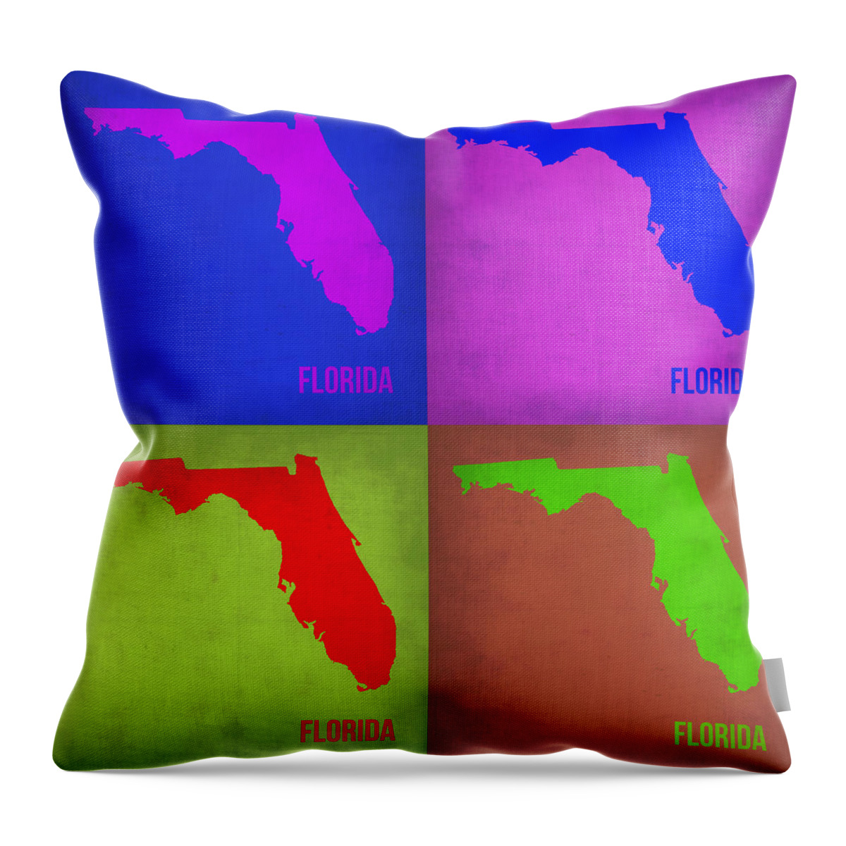 Florida Map Throw Pillow featuring the painting Florida Pop Art Map 1 by Naxart Studio