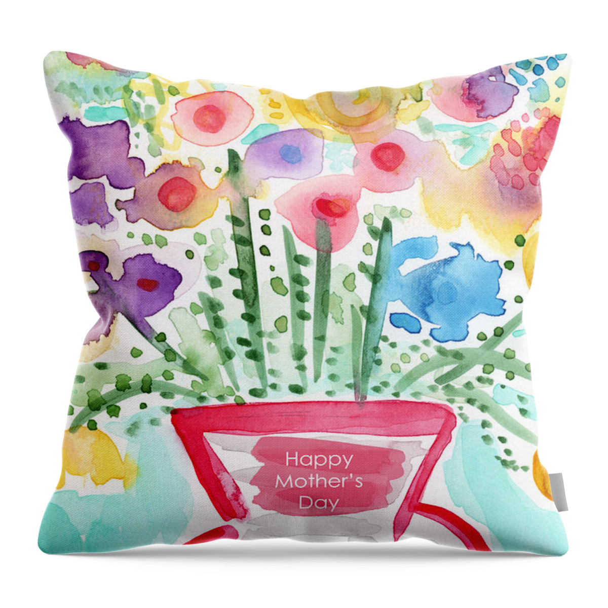 Flowers Throw Pillow featuring the painting Flowers for Mom- Mother's Day Card by Linda Woods