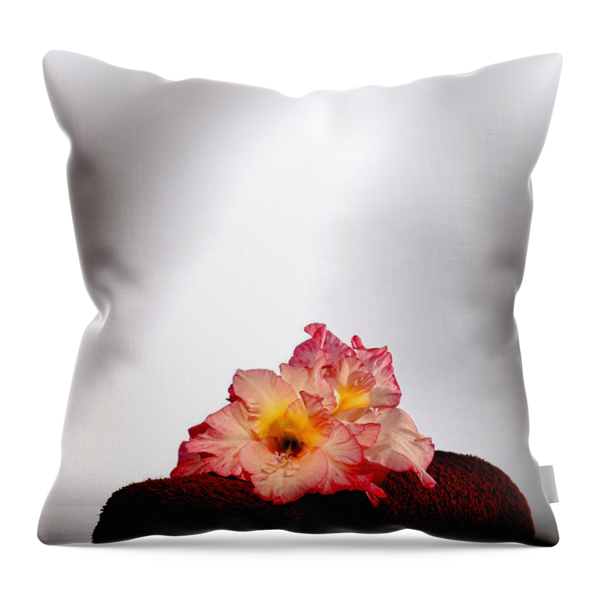 Gladiolus Throw Pillow featuring the photograph Flowers on Towel by Olivier Le Queinec