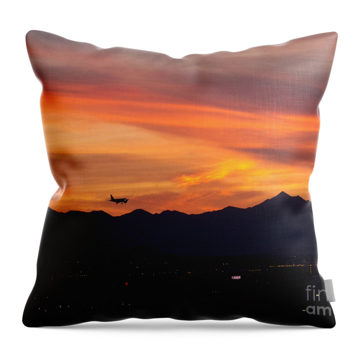 Airliner Throw Pillow featuring the photograph Flying Into Sunset by Tamara Becker