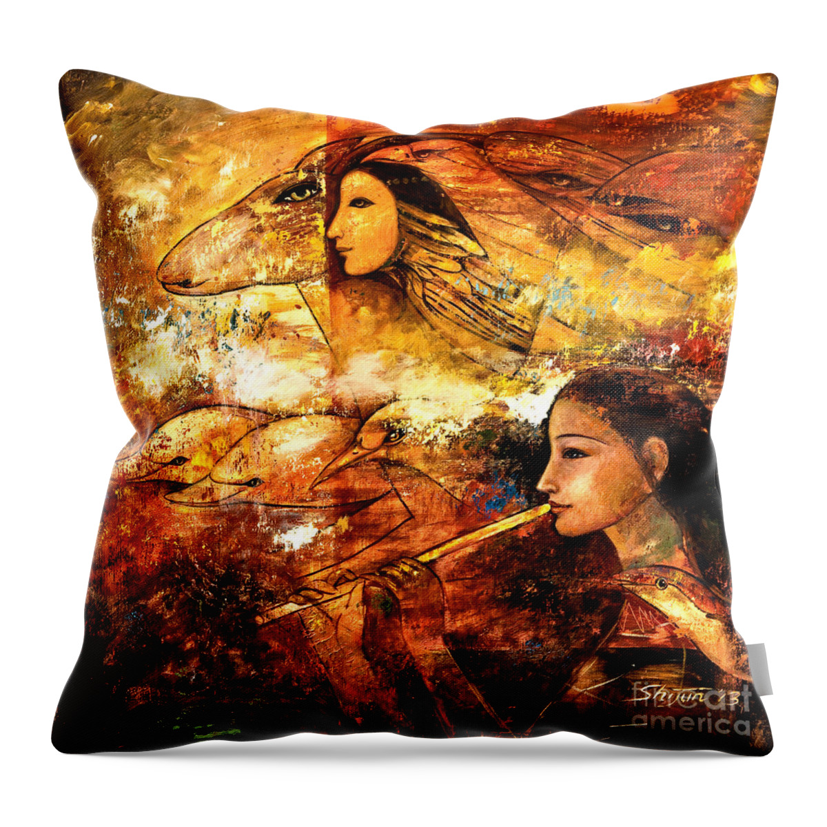 Oil Painting Throw Pillow featuring the painting Flying by Shijun Munns