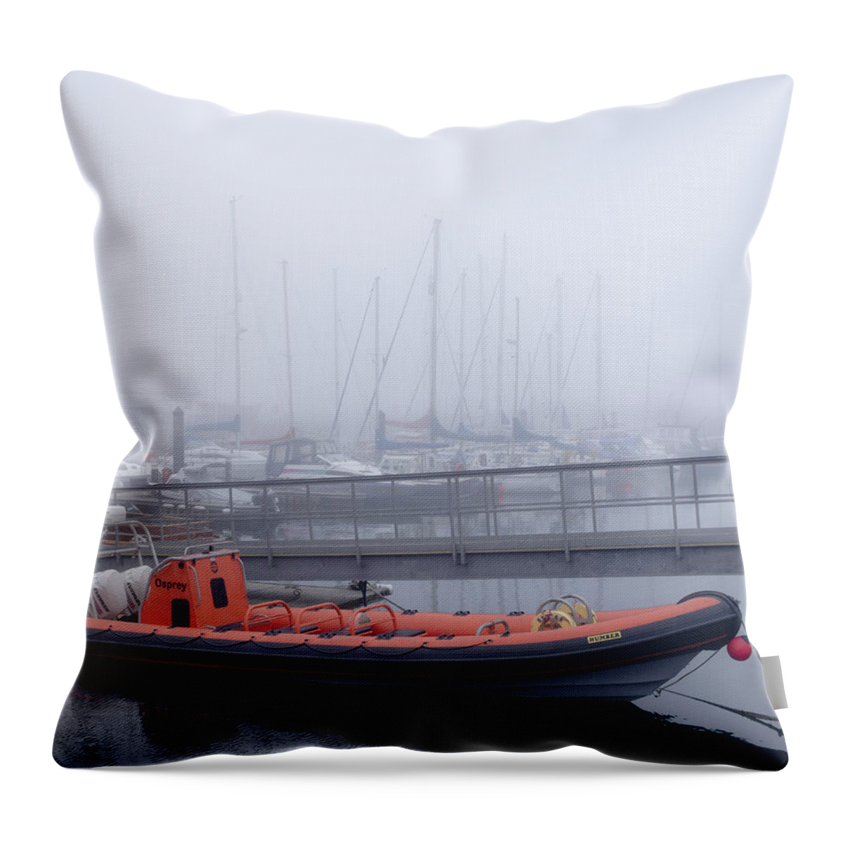 Anstruther Throw Pillow featuring the photograph Fog in Marina II by Elena Perelman