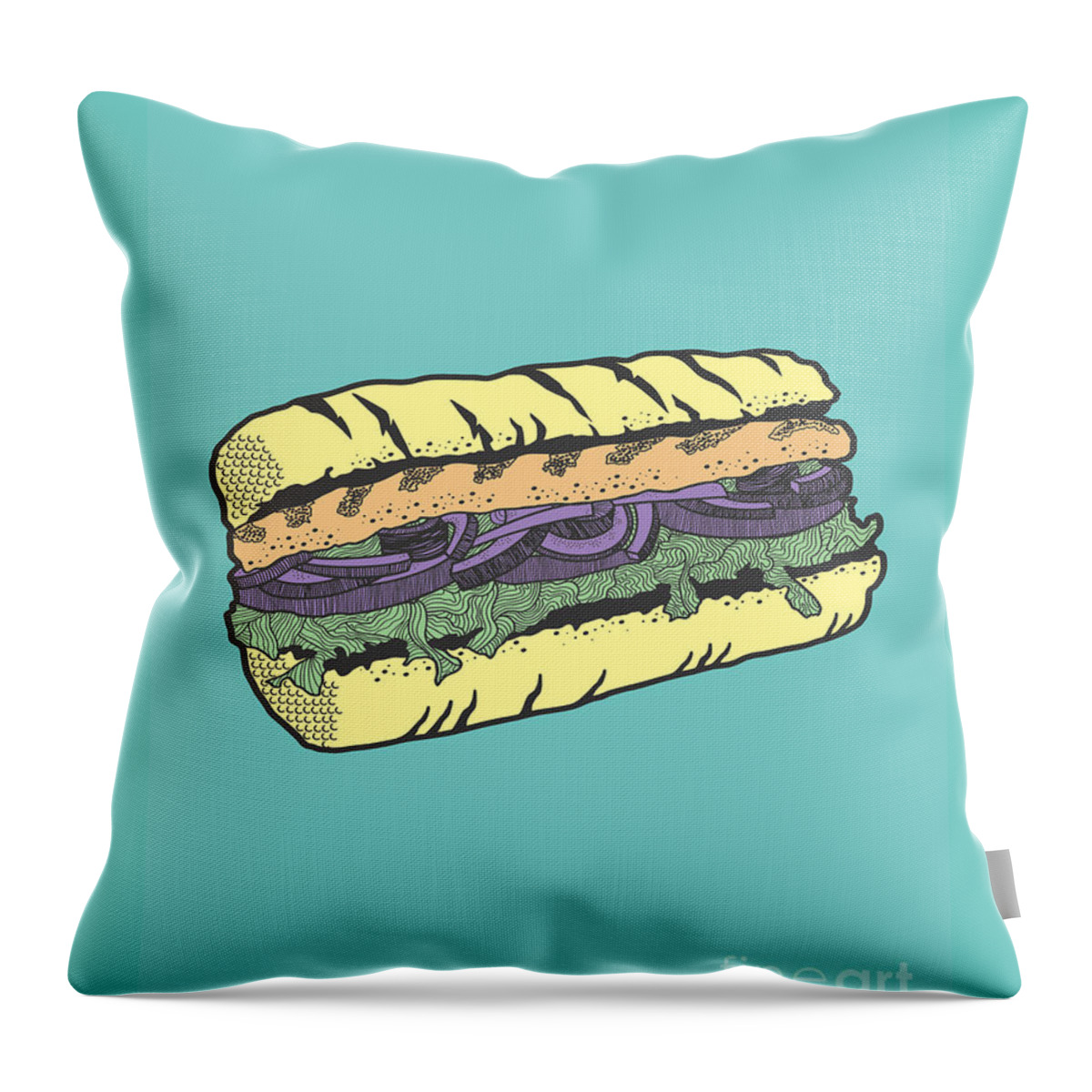 Sandwich Throw Pillow featuring the drawing Food masquerade by Freshinkstain