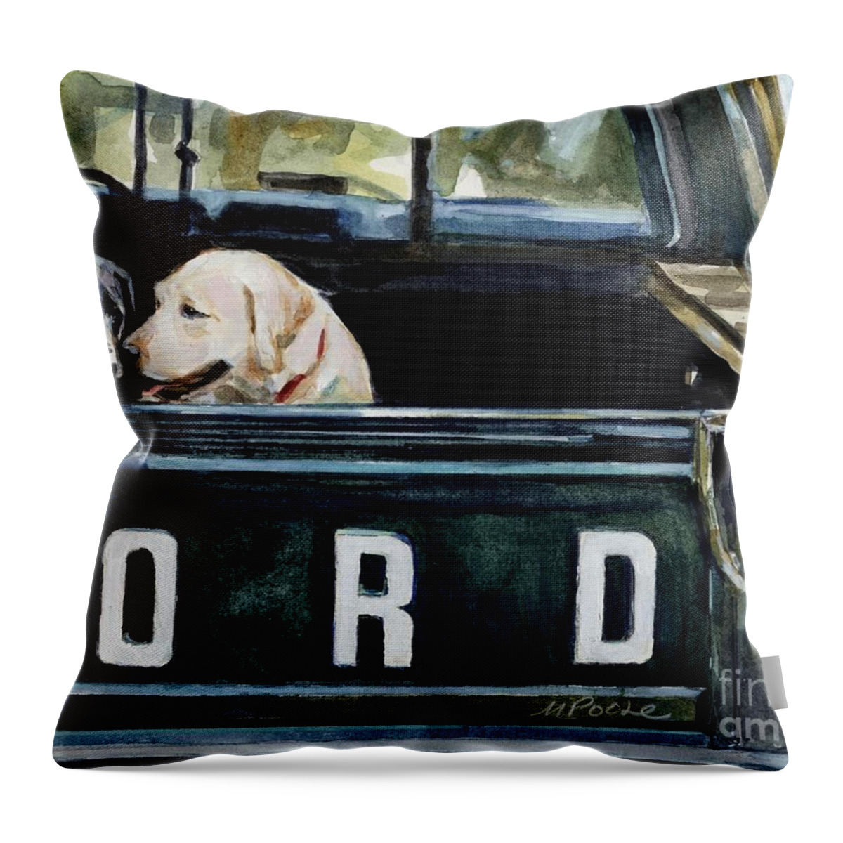 Dogs Throw Pillow featuring the painting For Our Retriever Dogs by Molly Poole