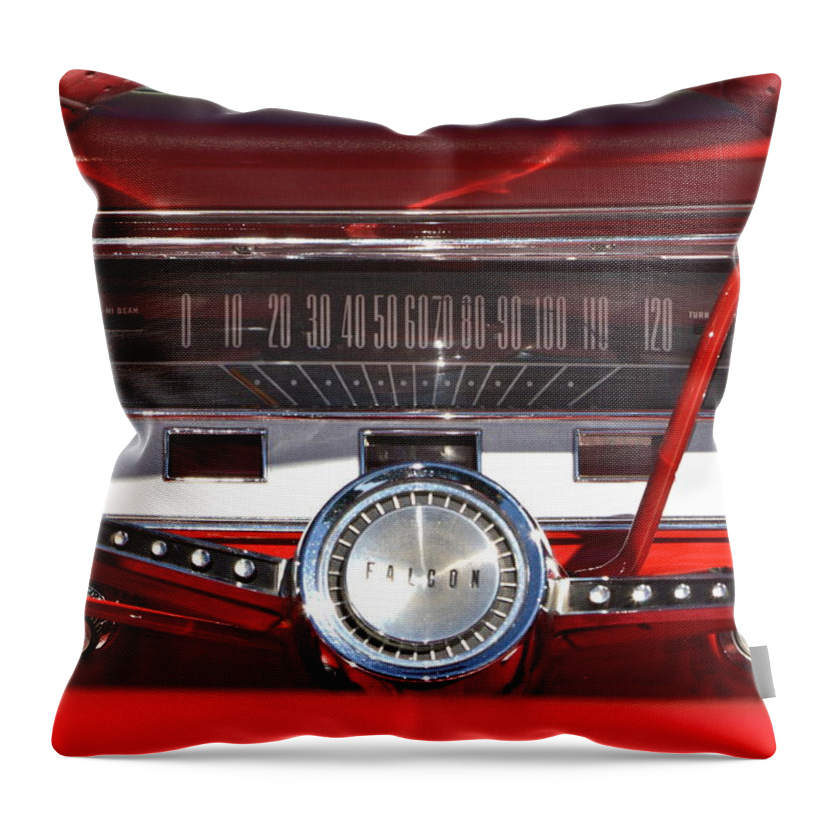 Red Throw Pillow featuring the photograph Ford Falcon Dash by Dean Ferreira