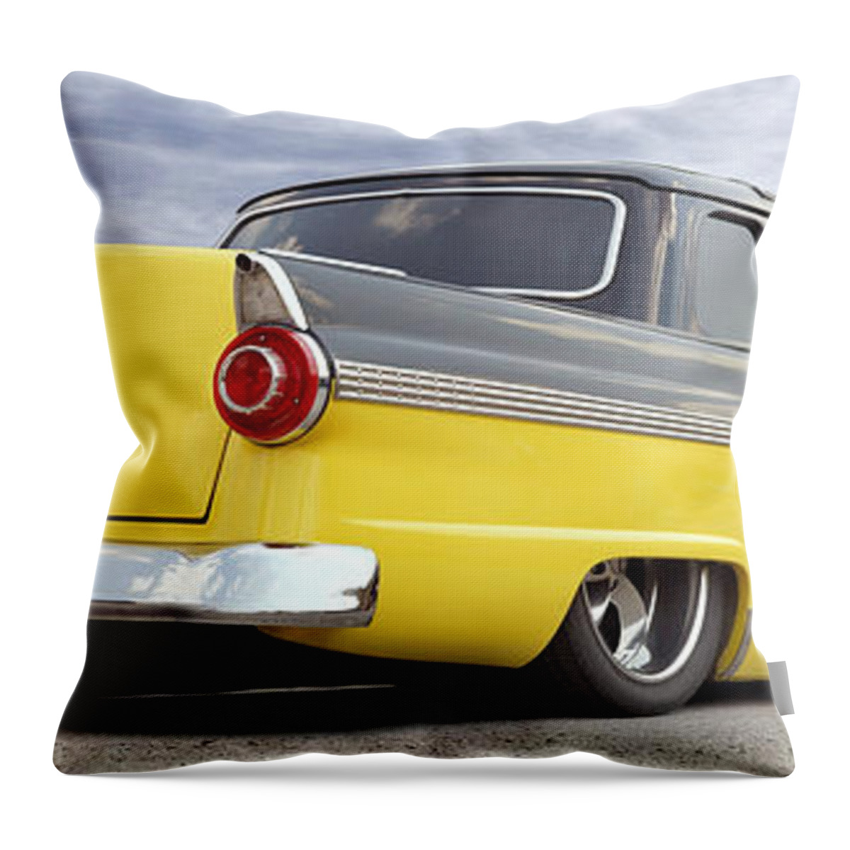 1955 Ford Throw Pillow featuring the photograph Ford Lowrider at Roys by Mike McGlothlen