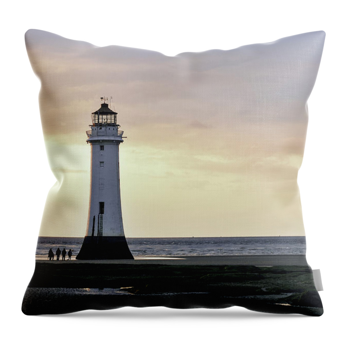 Lighthouse Throw Pillow featuring the photograph Fort Perch Lighthouse and ship by Spikey Mouse Photography