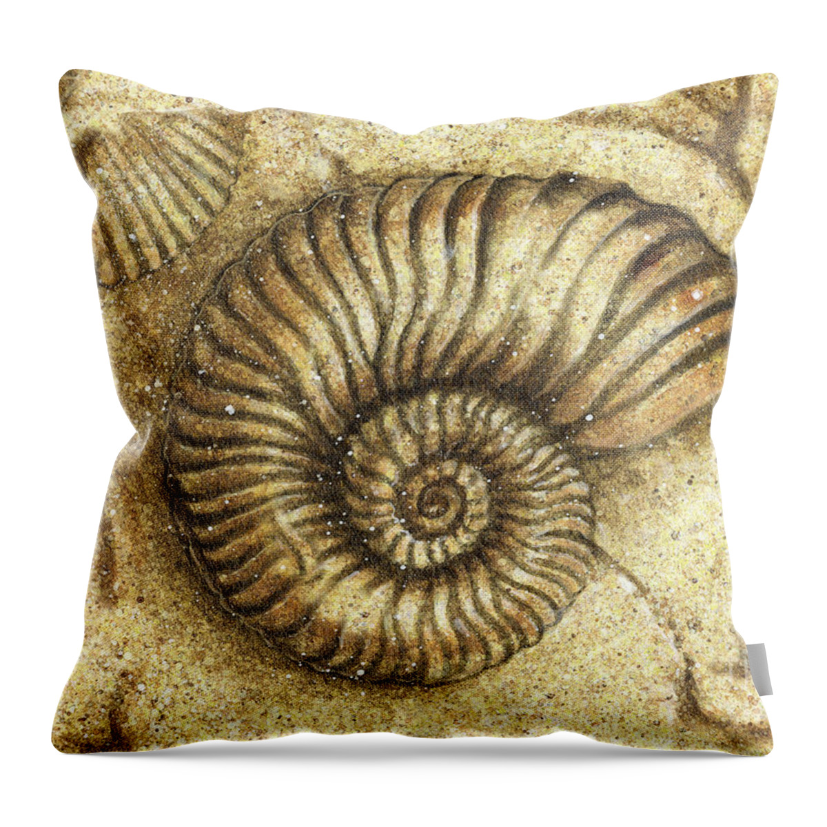 Fossil Throw Pillow featuring the painting Fossil Shell by JQ Licensing