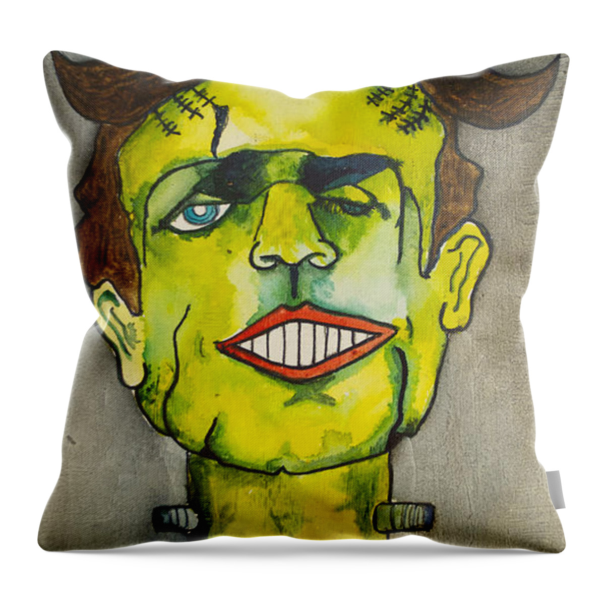 Frankenstein Throw Pillow featuring the painting Frankensteins Monster as Tillie by Patricia Arroyo