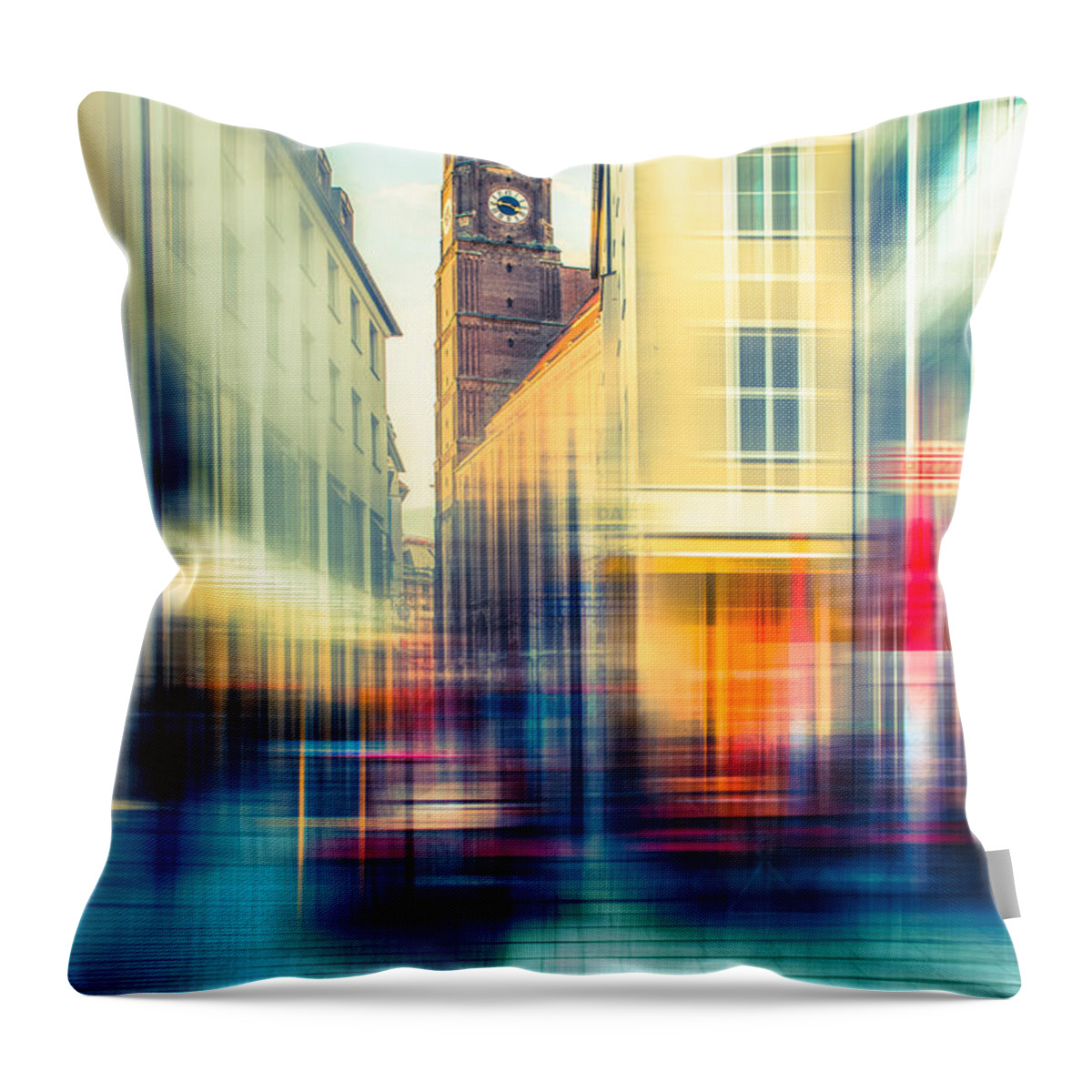 People Throw Pillow featuring the photograph Frauenkirche - Munich V - vintage by Hannes Cmarits