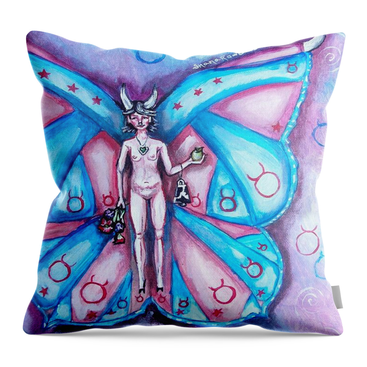 Taurus Throw Pillow featuring the painting Free as a Taurus by Shana Rowe Jackson