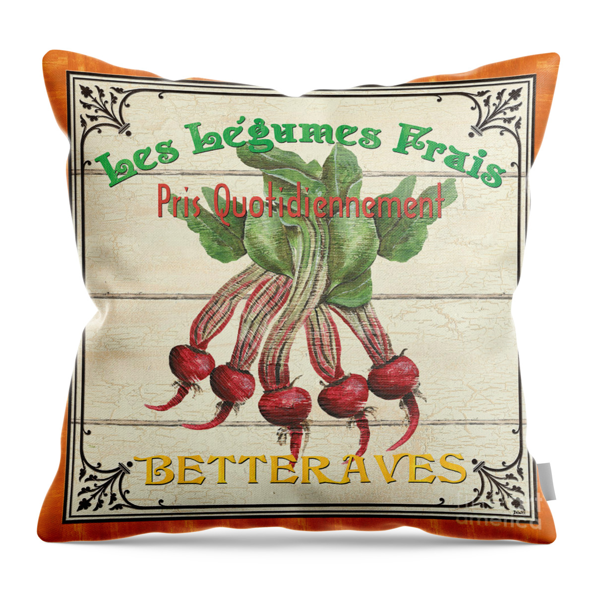 Beets Throw Pillow featuring the painting French Vegetable Sign 4 by Debbie DeWitt