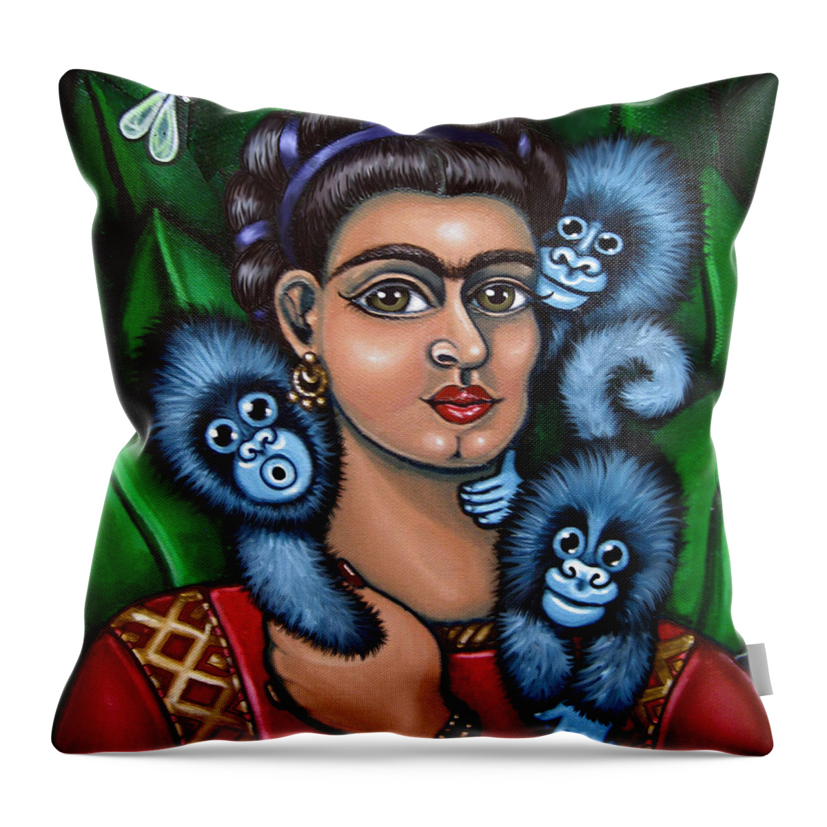 Folk Art Throw Pillow featuring the painting Fridas Triplets by Victoria De Almeida