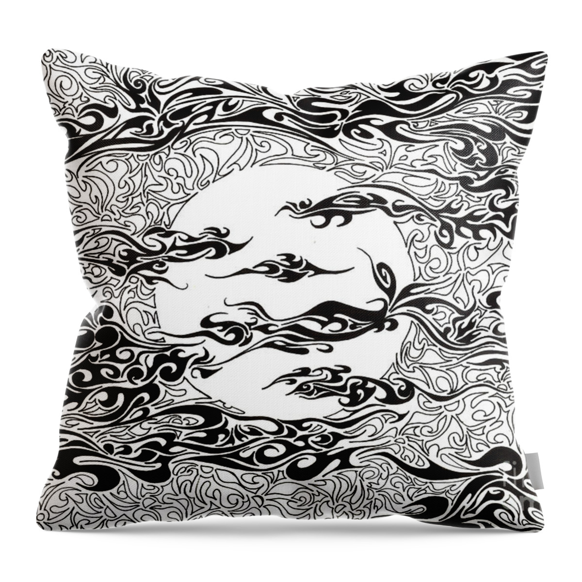 Doodle Throw Pillow featuring the painting Full Moon on a Cloudy Night by Anushree Santhosh