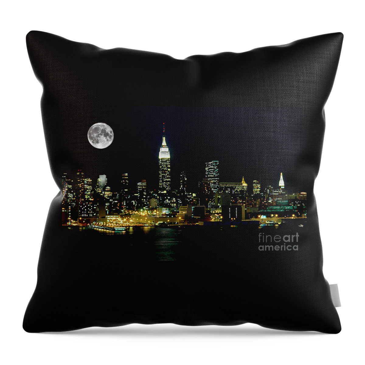 Nyc Throw Pillow featuring the photograph Full Moon Rising - New York City by Anthony Sacco