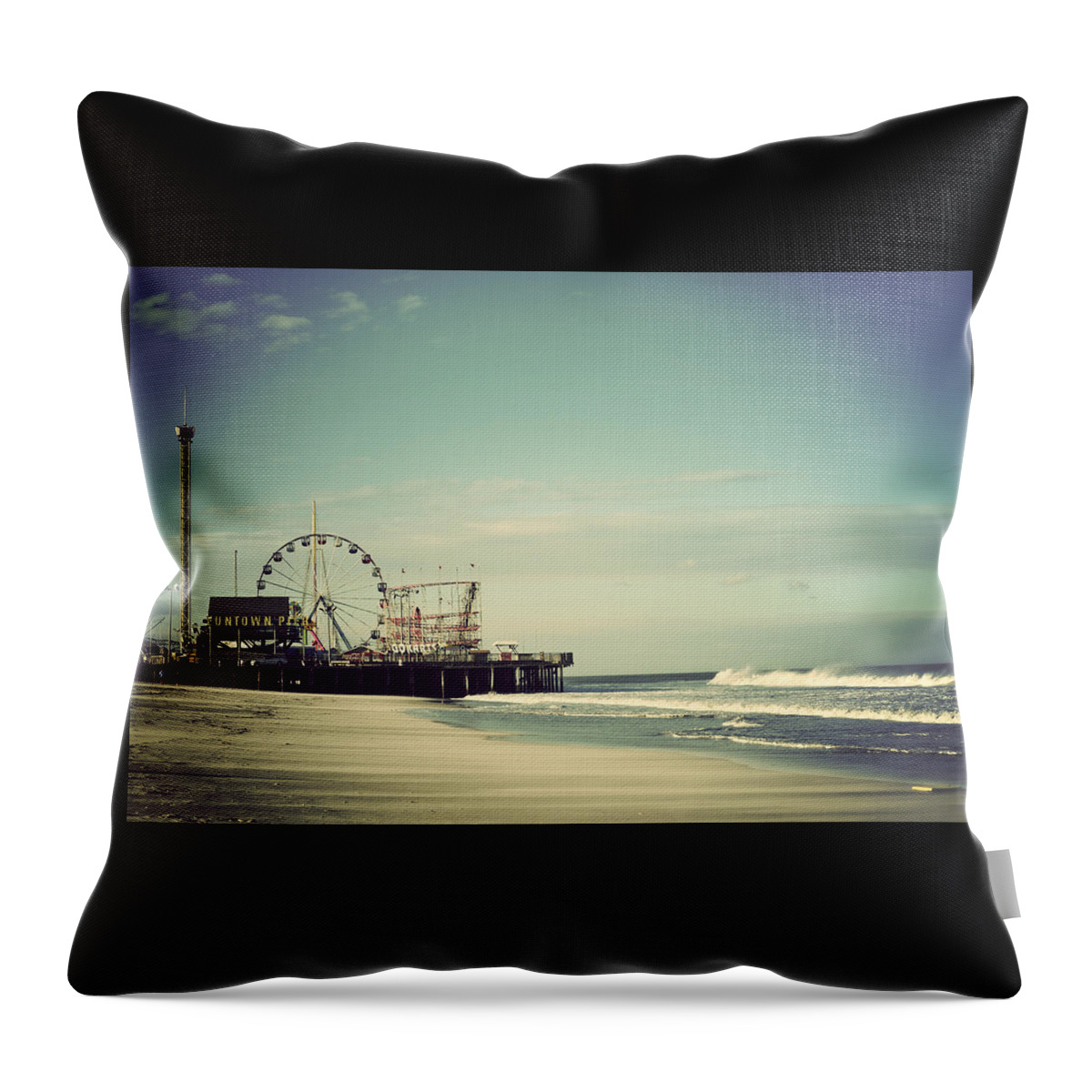 Funtown Pier Throw Pillow featuring the photograph Funtown Pier Seaside Heights New Jersey Vintage by Terry DeLuco