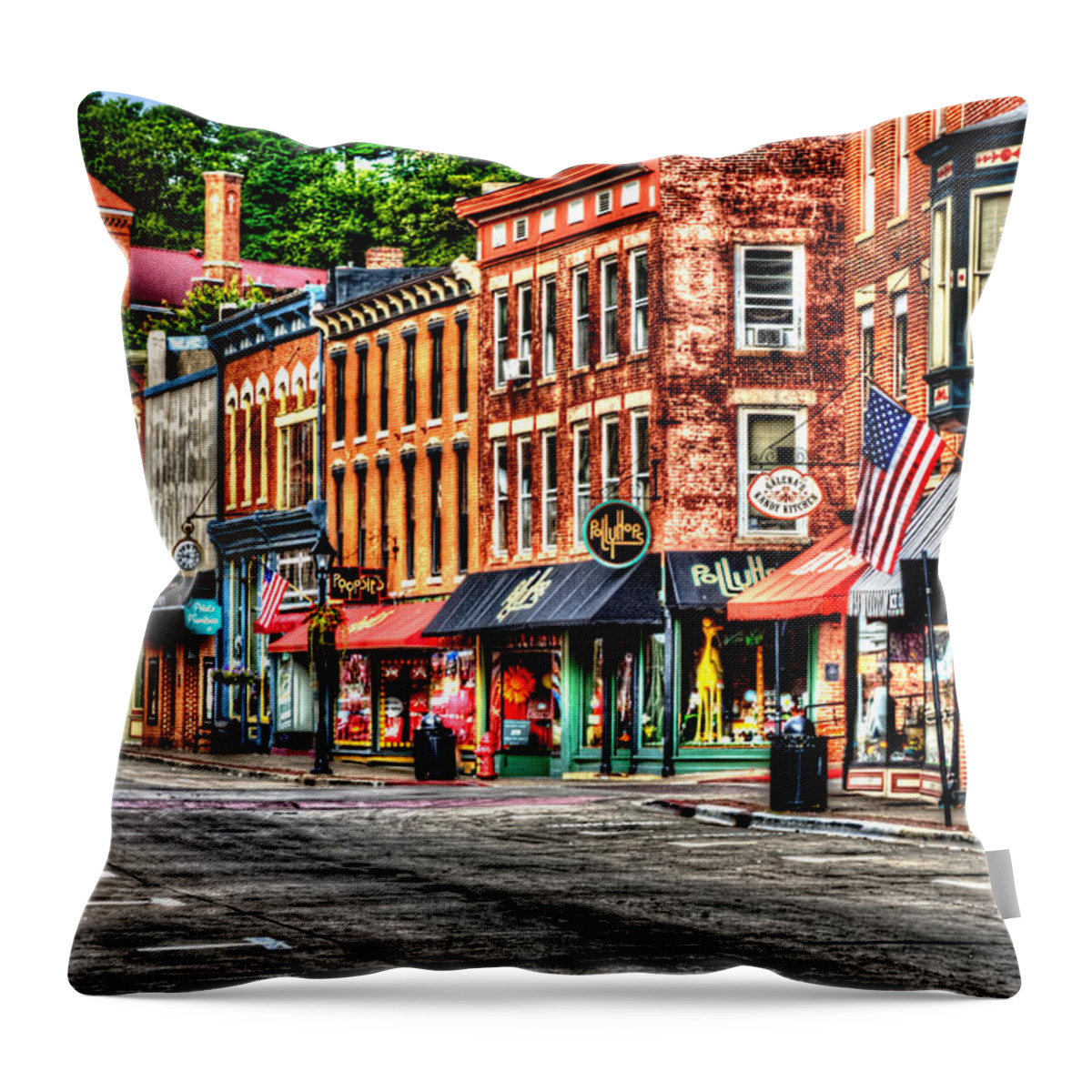 Galena Throw Pillow featuring the photograph Galena Main Street Early Summer Morning by Roger Passman