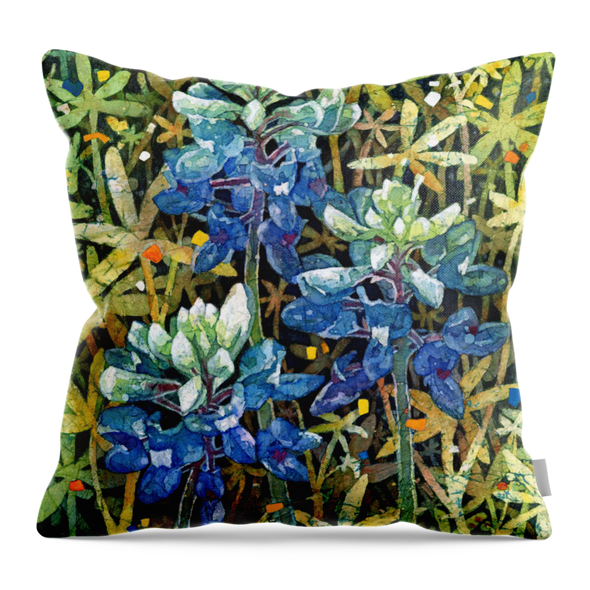 Bluebonnet Throw Pillow featuring the painting Garden Jewels II by Hailey E Herrera