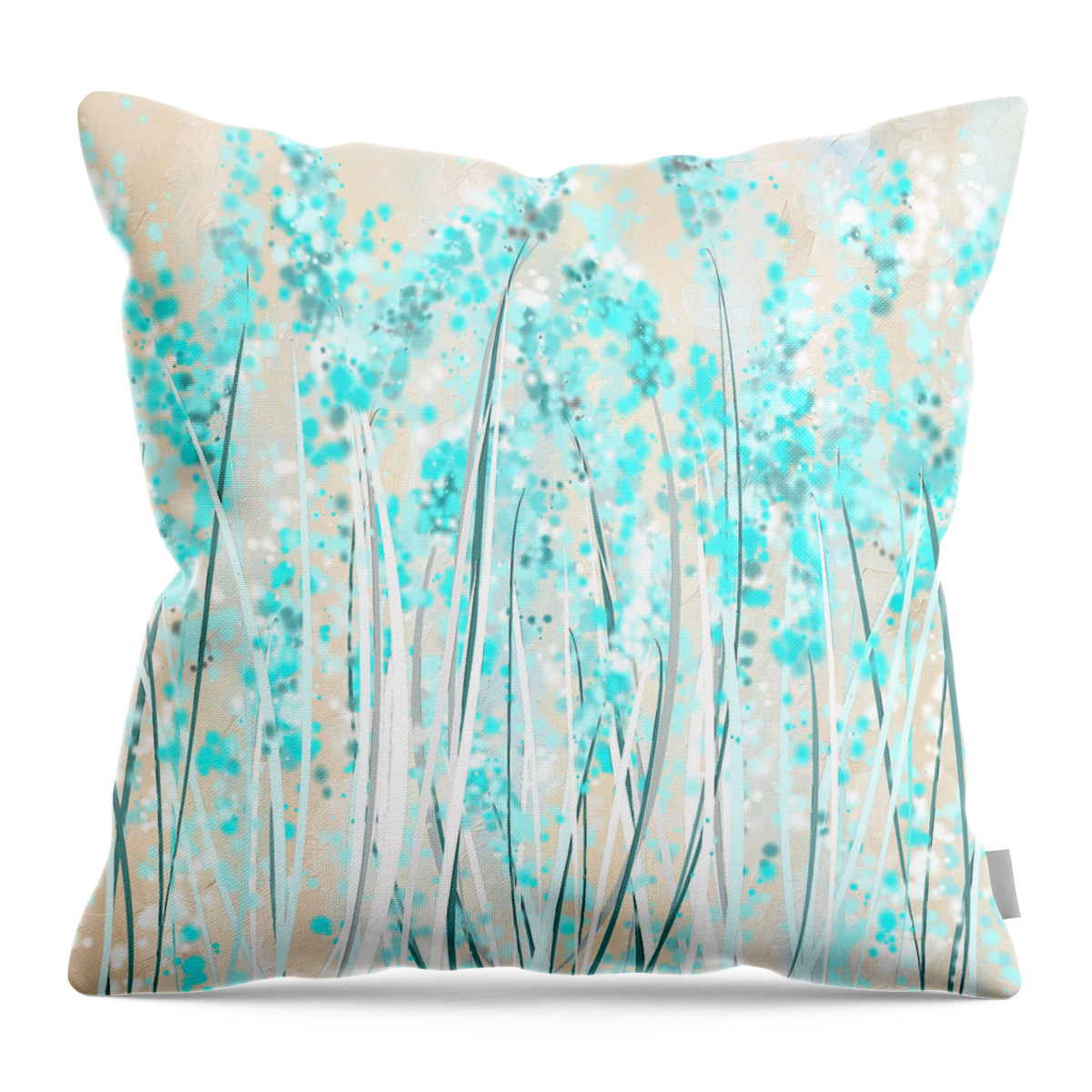 Blue Throw Pillow featuring the painting Garden Of Blues- Teal And Cream Art by Lourry Legarde