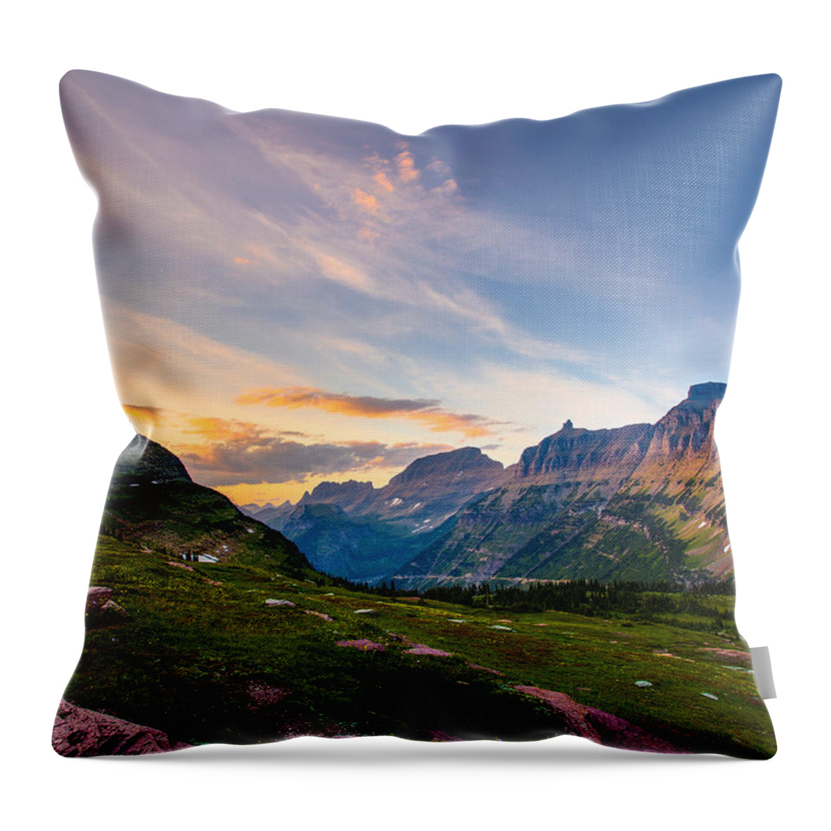 Glacier National Park Throw Pillow featuring the photograph Garden Wall Sunset by Adam Mateo Fierro