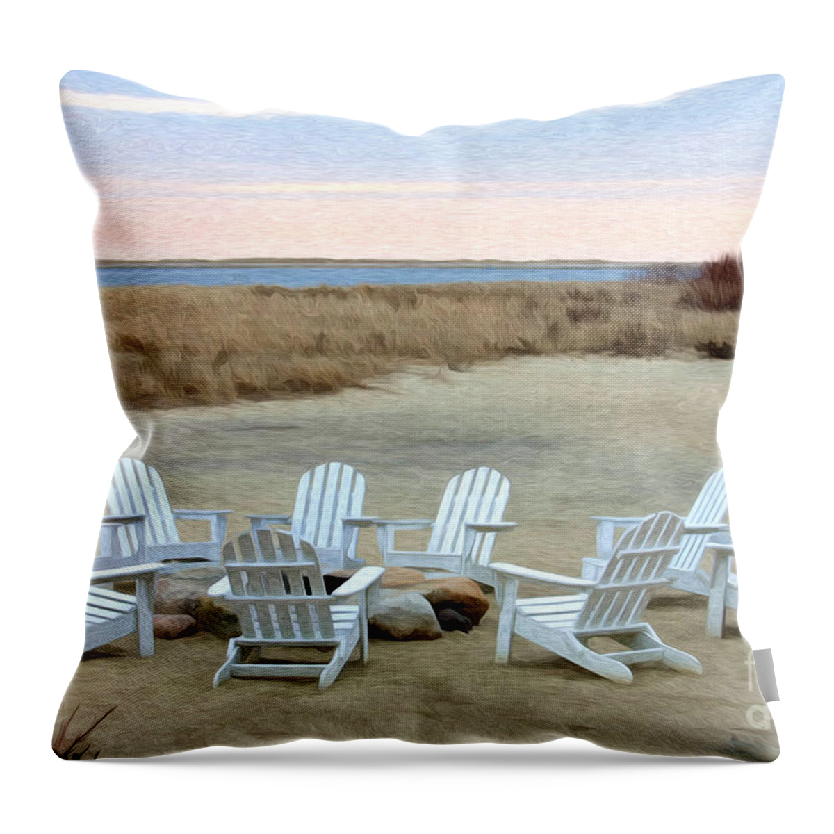 Chairs Throw Pillow featuring the digital art Gather Around the Fire Pit by Jayne Carney
