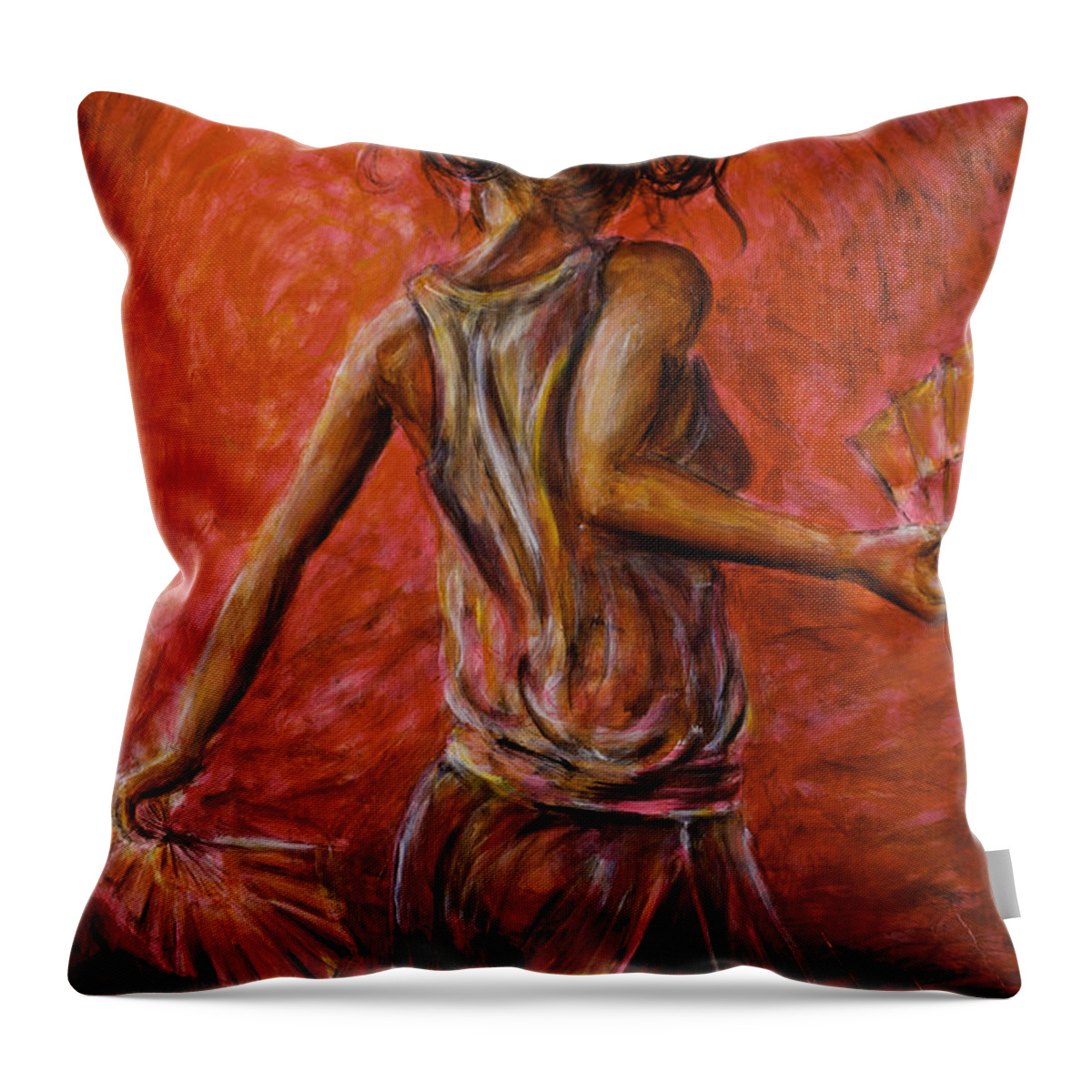 Chinese Throw Pillow featuring the painting Geisha Fan Dance 02 by Nik Helbig