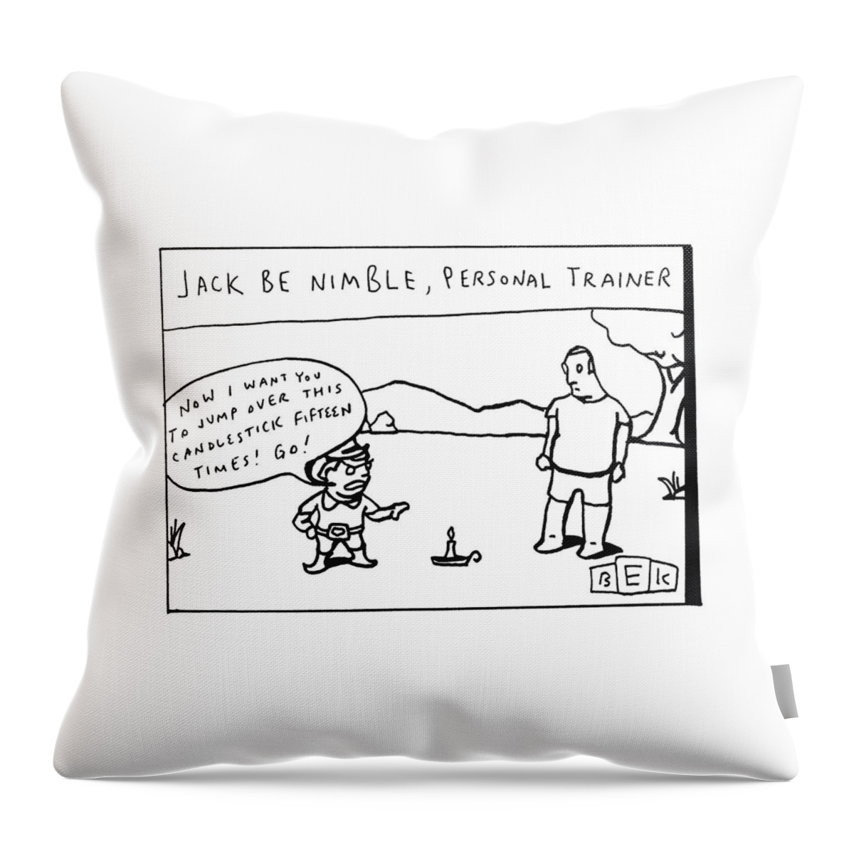 Gesturing To A Candlestick On The Ground Throw Pillow