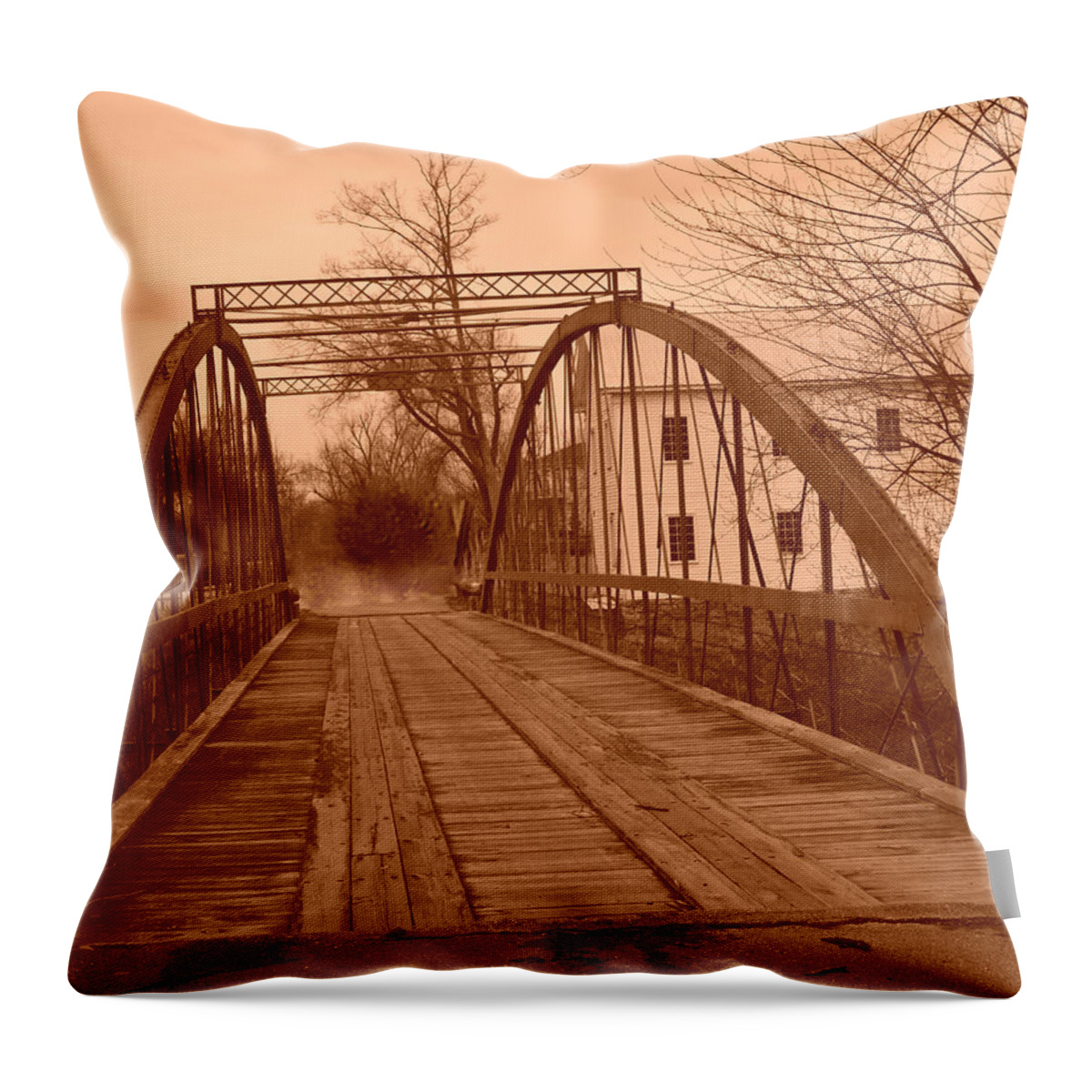 Iron Throw Pillow featuring the photograph Ghosts of the Old Iron Bridge by Stacie Siemsen