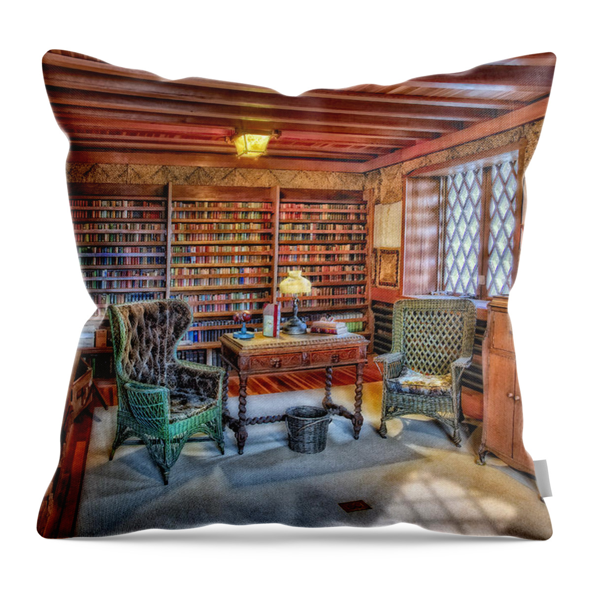 Connecticut Throw Pillow featuring the photograph Gillette Castle Library by Susan Candelario