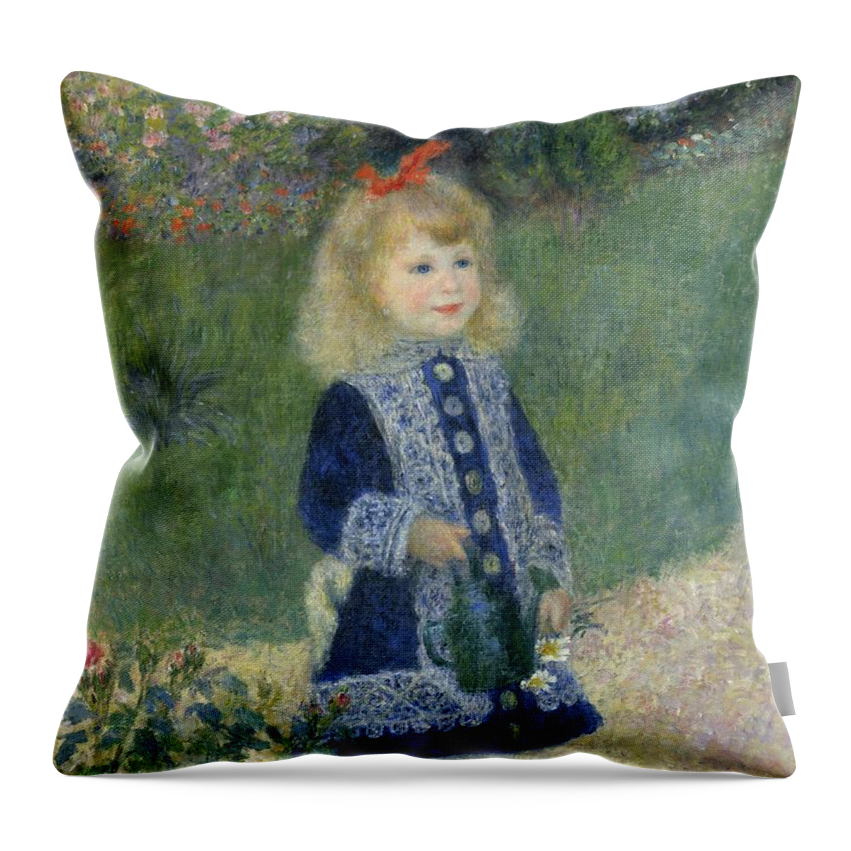 Auguste Renoir Throw Pillow featuring the painting Girl With A Watering Can by Auguste Renoir
