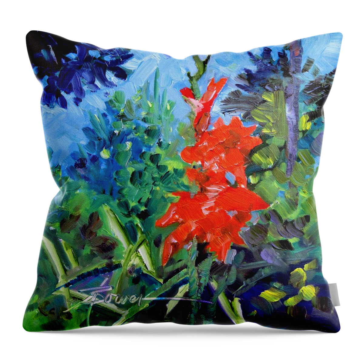 Flowers Throw Pillow featuring the painting Gladiolus by Adele Bower