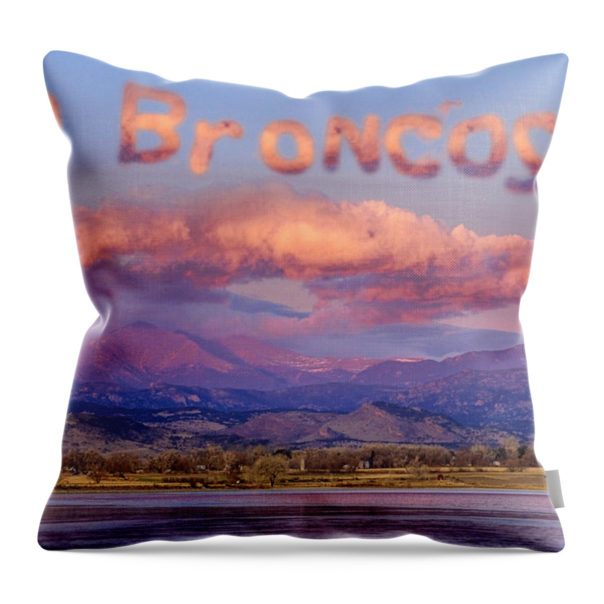 Go Broncos Throw Pillow featuring the photograph Go Broncos Colorado Front Range Longs Moon Sunrise by James BO Insogna