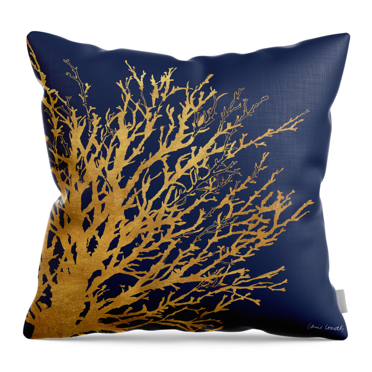 Gold Throw Pillow featuring the mixed media Gold Medley On Navy by Lanie Loreth