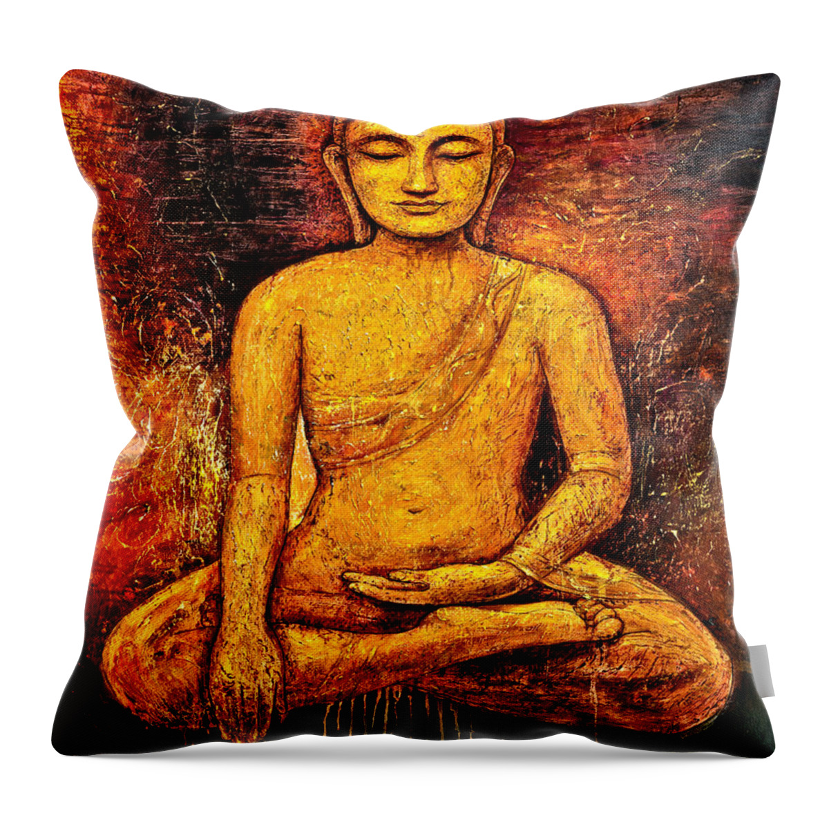 Buddha Throw Pillow featuring the painting Golden Buddha 2 by Shijun Munns