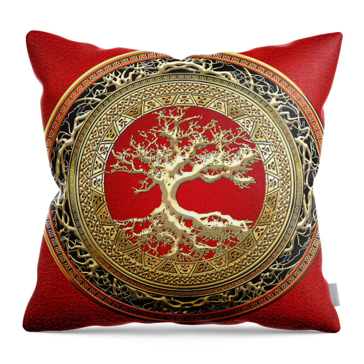 ‘celtic Treasures’ Collection By Serge Averbukh Throw Pillow featuring the digital art Golden Celtic Tree of Life by Serge Averbukh
