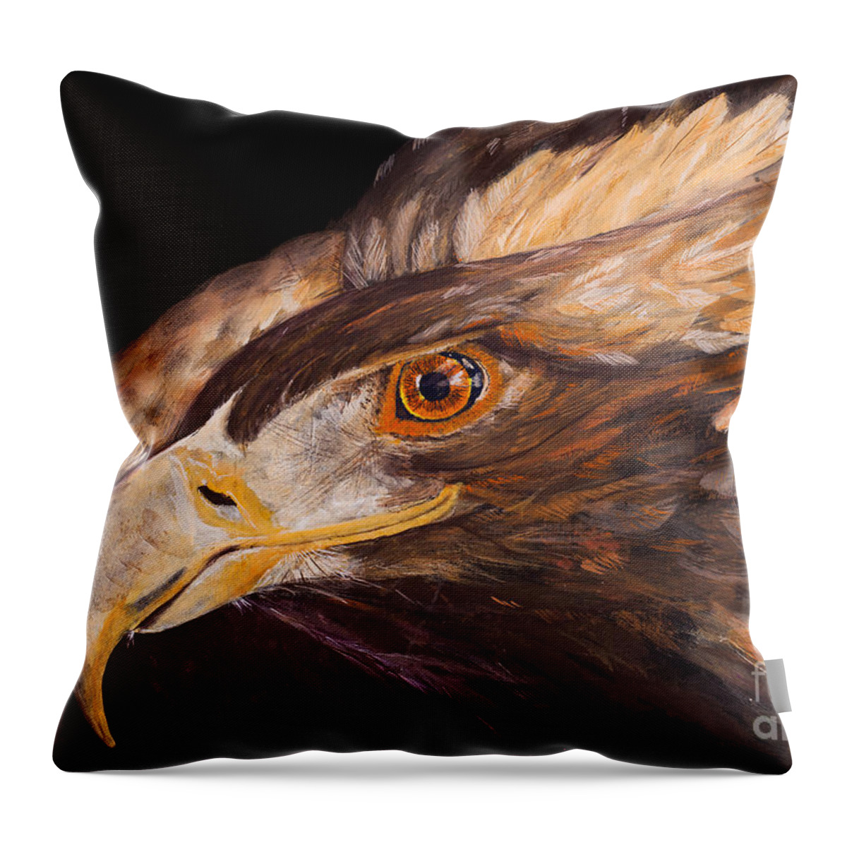 Eagle Throw Pillow featuring the painting Golden eagle close up painting by Carolyn Bennett by Simon Bratt