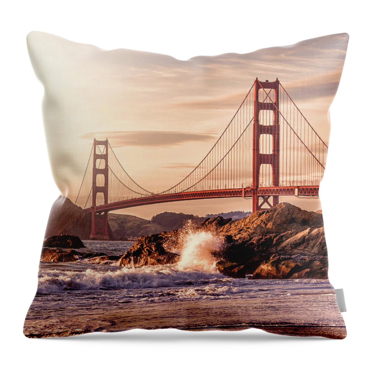 Water's Edge Throw Pillow featuring the photograph Golden Gate Bridge From Baker Beach by Karsten May