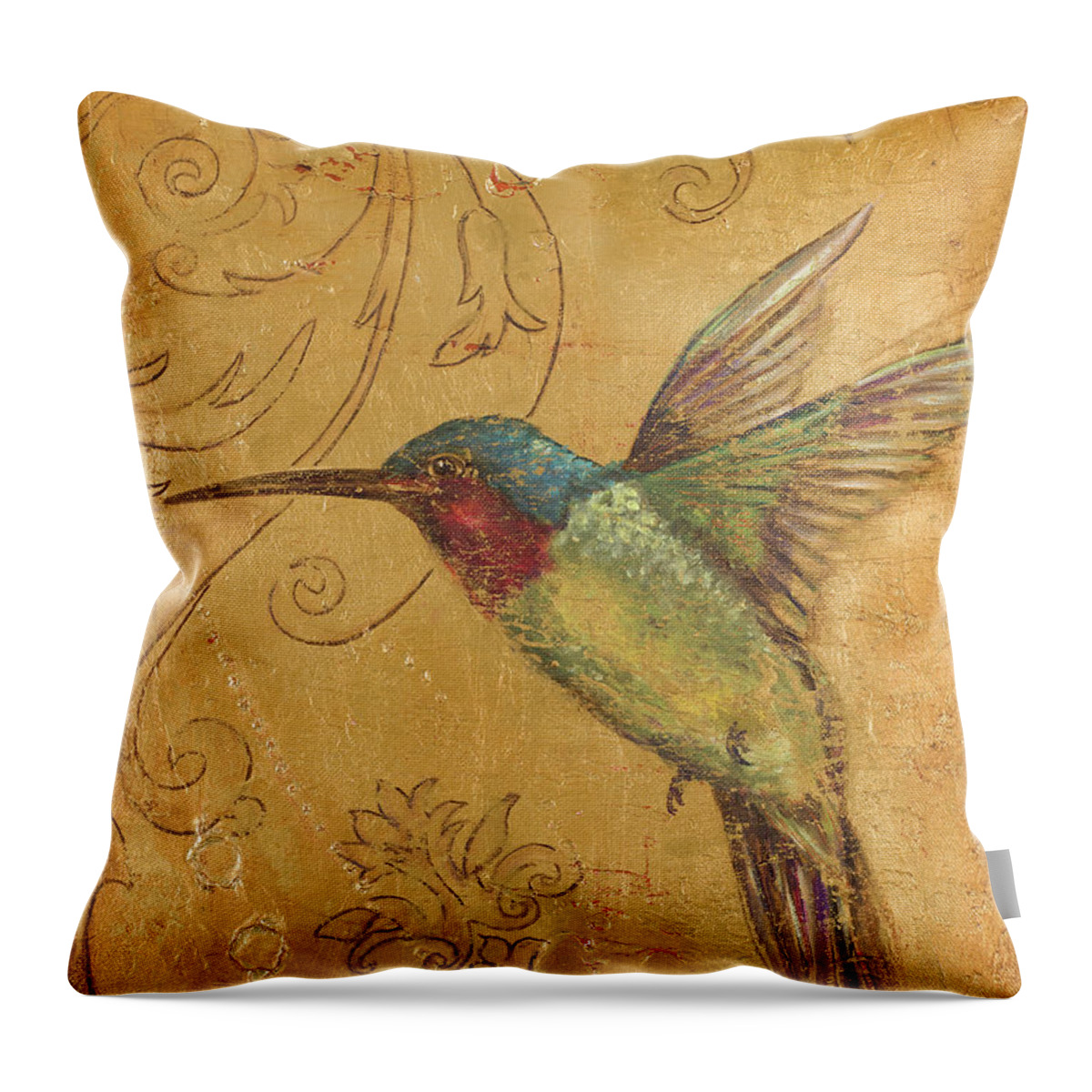 Hummingbird Throw Pillow featuring the painting Golden Hummingbird II by Patricia Pinto